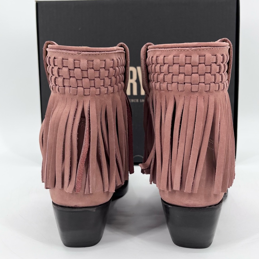 NWT Frye Nubuck Leather Sacha Short Fringe Bootie in Rose Cake Size 7.5 - Picture 6 of 12